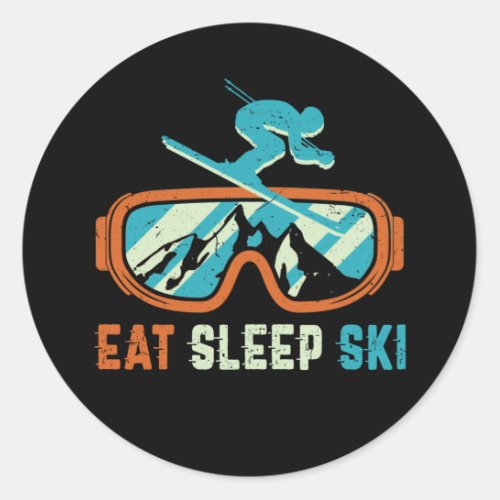 Eat Sleep Ski Vintage Retro Skiing Goggles Classic Round Sticker