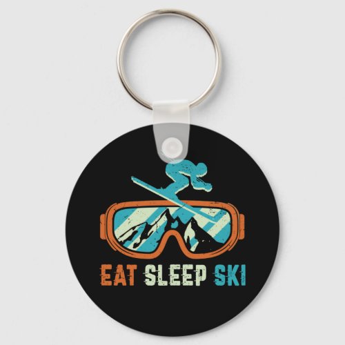 Eat Sleep Ski Vintage Retro Skiing Goggles Keychain