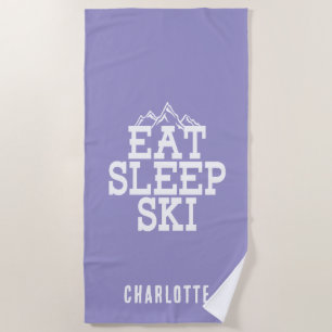 Eat Sleep Ski Winter Sports Novelty Beach Towel