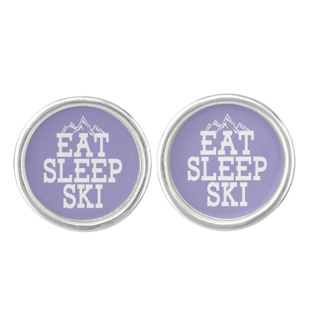 Eat Sleep Ski Winter Sports Novelty Cufflinks (Front)
