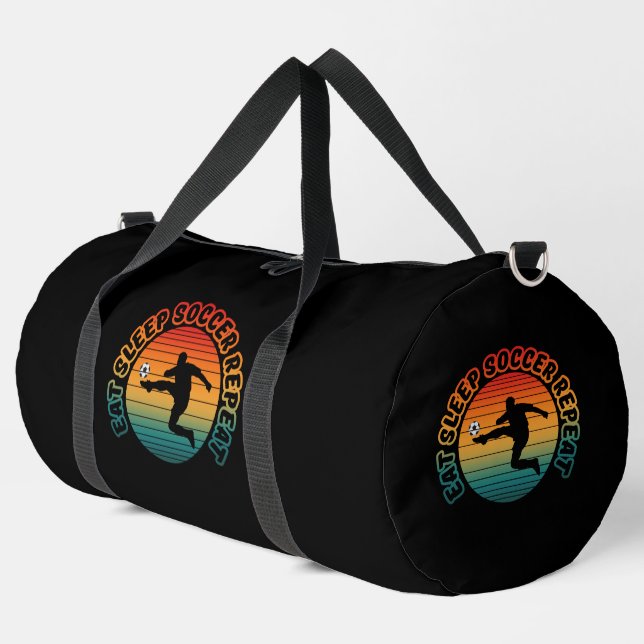 eat sleep soccer repeat  duffle bag (Left Corner)