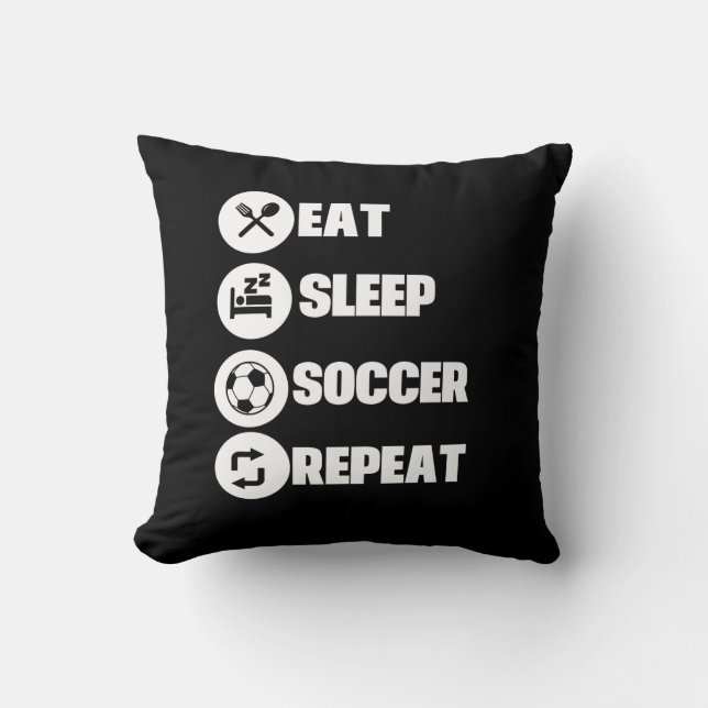 Eat sleep soccer repeat throw pillow (Front)