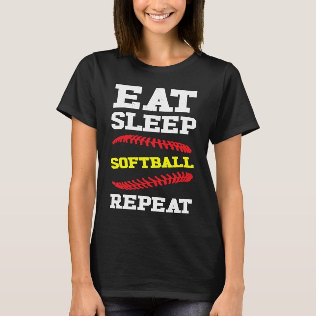 Eat Sleep Softball Repeat Field Bat Catcher Homeru T-Shirt (Front)