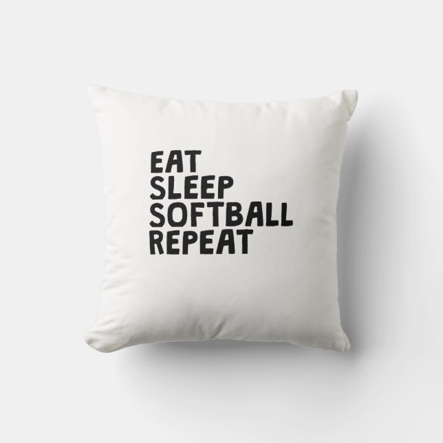 Eat Sleep Softball Repeat Throw Pillow (Front)
