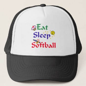 Eat Sleep Softball Trucker Hat by softballgifts at Zazzle