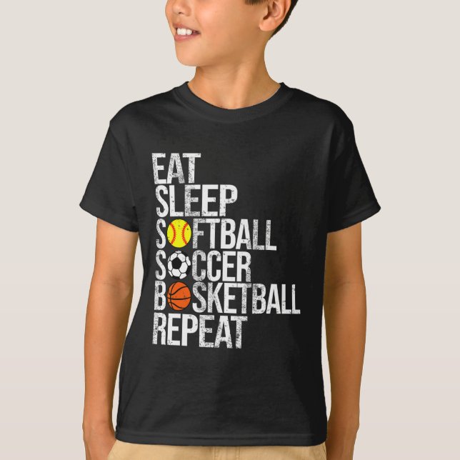 Eat Sleep Softll Soccer Sketll Repeat Funny Sport  T-Shirt (Front)