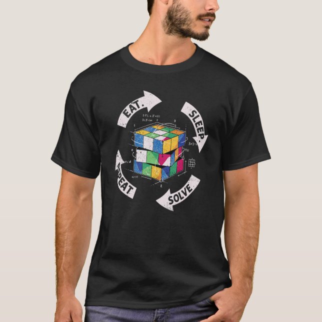 Eat Sleep Solve Repeat Math Speed Cubing Genie Cub T-Shirt (Front)