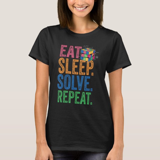 Eat Sleep Solve Repeat Math Speed Cubing Genie Cub T-Shirt (Front)