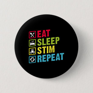 Eat Sleep Stim Repeat Autism Awareness Kids Boys W Button