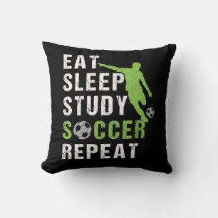Eat Sleep Study Soccer Repeat Boy Soccer Player Throw Pillow