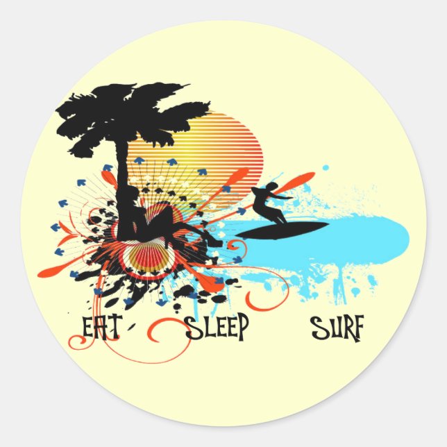 Eat Sleep Surf Classic Round Sticker (Front)