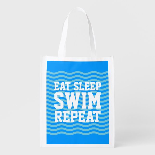 Eat sleep swim funny big grocery bag for swimmers (Front)
