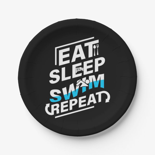 Eat Sleep Swim Paper Plates (Front)