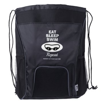 Eat Sleep Swim Repeat Custom Swimmer's Drawstring Backpack