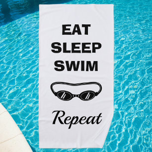 Eat sleep swim repeat funny goggles beach towel