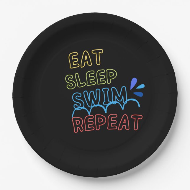 Eat sleep swim repeat paper plates (Front)