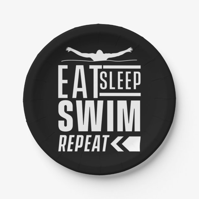 Eat Sleep Swim Repeat Paper Plates (Front)