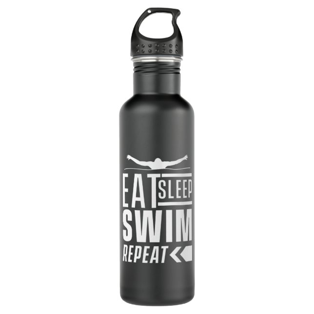 Eat Sleep Swim Repeat Stainless Steel Water Bottle (Front)