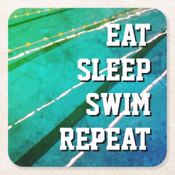 Eat Sleep Swim Repeat Swimming Pool Photo Square Paper Coaster by photoedit at Zazzle