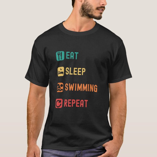 Eat, sleep, swimming, repeat with tick check boxes T-Shirt (Front)