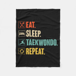 Eat Sleep Taekwondo Repeat Retro Vintage Taekwondo Fleece Blanket