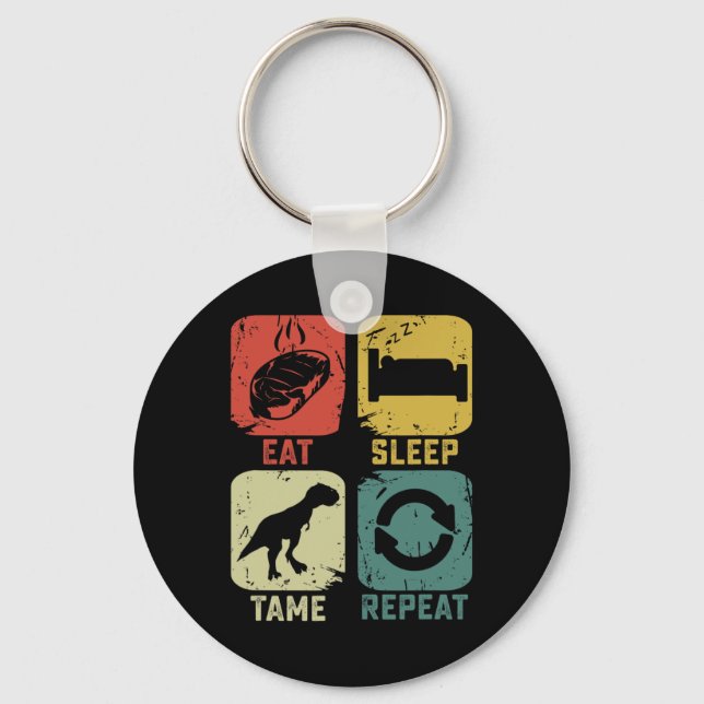 Eat Sleep Tame Repeat Dinosaur Gaming Geek Funny G Keychain (Front)