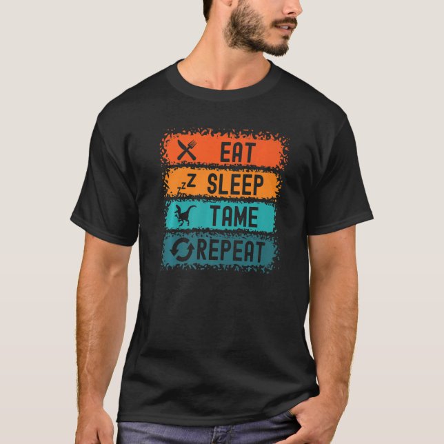 Eat Sleep Tame Repeat Gamer Dinosaur Trex T-Shirt (Front)
