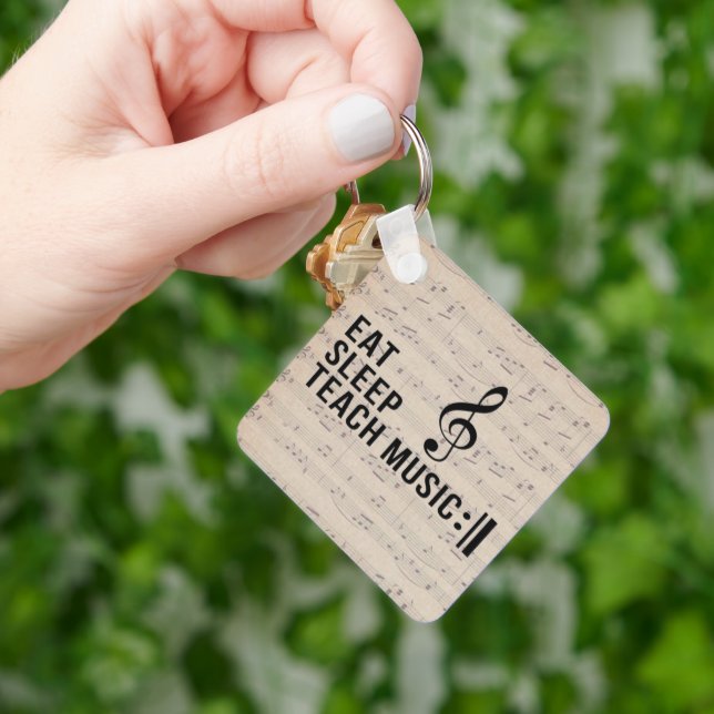 Eat Sleep Teach Music Repeat Music Teacher Humor Keychain (Hand)