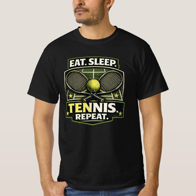 Eat Sleep Tennis Repeat T-Shirt – Funny Tennis Lov (Front)