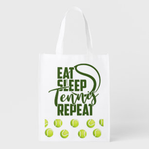 Eat Sleep Tennis Repeat with tennis balls Grocery Bag