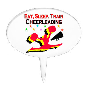 EAT, SLEEP TRAIN CHEERLEADING RED DESIGN CAKE TOPPER