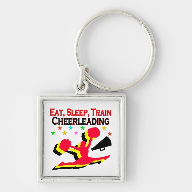 EAT, SLEEP TRAIN CHEERLEADING RED DESIGN KEYCHAIN (Front)