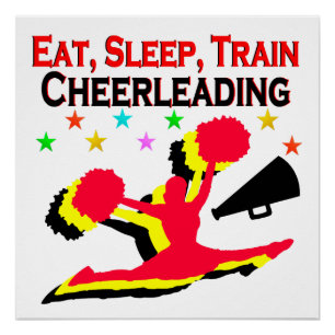 EAT, SLEEP TRAIN CHEERLEADING RED DESIGN POSTER