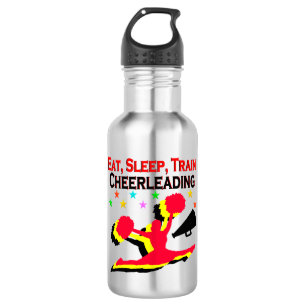 EAT, SLEEP TRAIN CHEERLEADING RED DESIGN WATER BOTTLE