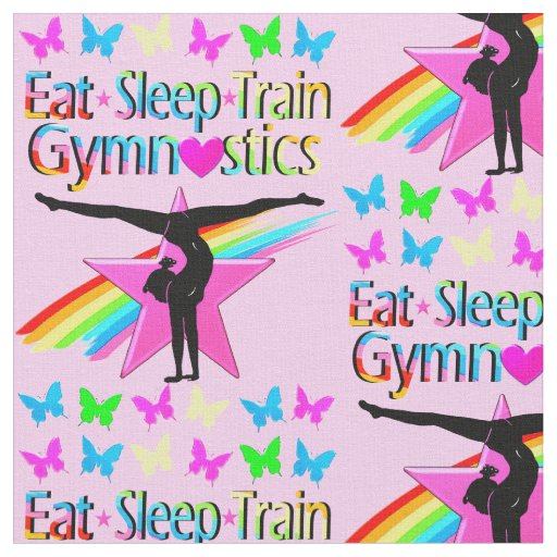 EAT SLEEP TRAIN GYMNASTICS RAINBOW DESIGN FABRIC