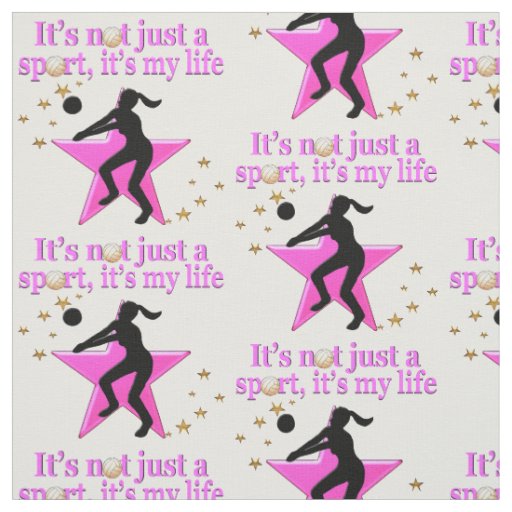 EAT, SLEEP, TRAIN, PINK VOLLEYBALL STAR DESIGN FABRIC