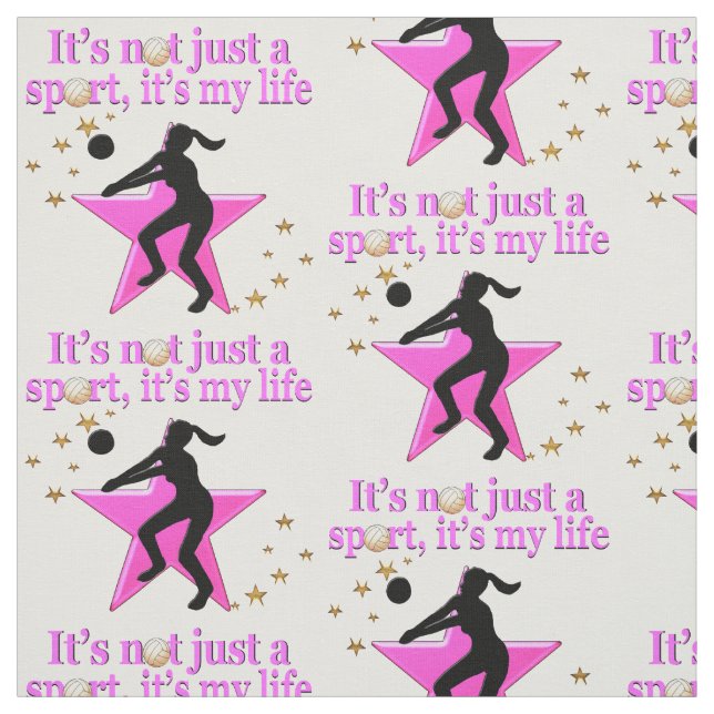 EAT, SLEEP, TRAIN, PINK VOLLEYBALL STAR DESIGN FABRIC (Swatch)