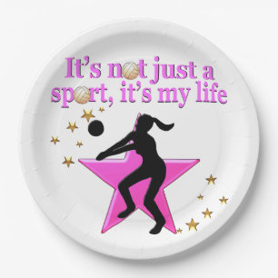 EAT, SLEEP, TRAIN, PINK VOLLEYBALL STAR DESIGN PAPER PLATES