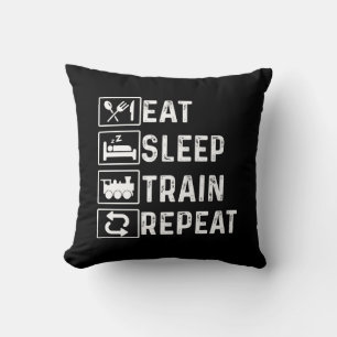 Eat Sleep Train Repeat Steam Train Railroad Lover Throw Pillow