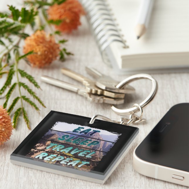Eat Sleep Travel Repeat - Machu Picchu, Peru Keychain (Front Right)