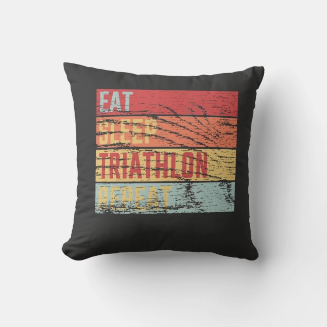 Eat Sleep Triathlon Repeat Throw Pillow (Front)