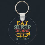 Eat Sleep Trumpet Repeat Funny Marching Band Keychain<br><div class="desc">Funny trumpet player design for those playing brass musical instrument in a music band, orchestra or musical performance. Cool vintage retro Jazz music lover merchandise for musician and marching band member. Perfect for music teacher, orchestra fan and those who love to play trumpet. Great Christmas gift and birthday present for...</div>