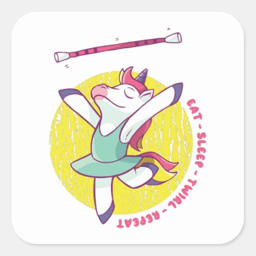 EAT SLEEP TWIRL UNICORN SQUARE STICKER