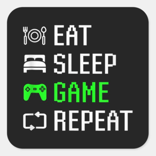 Eat Sleep Video Game Repeat Funny Gamer Gaming Square Sticker
