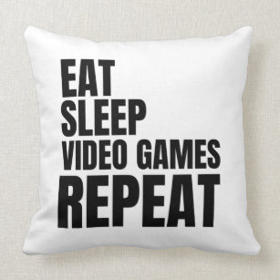 eat sleep video games repeat throw pillow