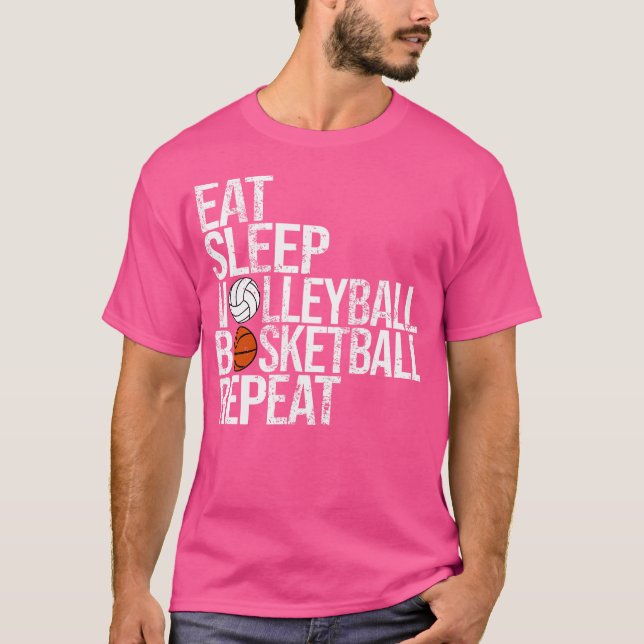 Eat Sleep Volleyball Basketball Repeat Funny Ball T-Shirt (Front)