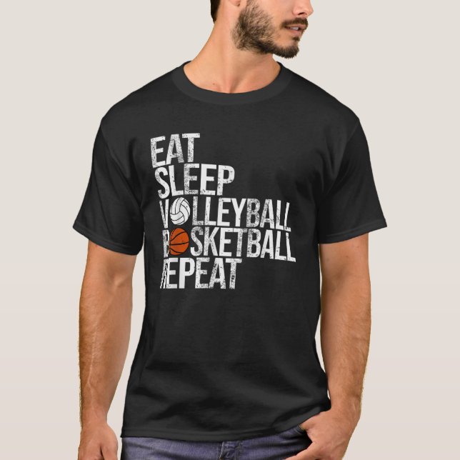 Eat Sleep Volleyball Basketball Repeat Funny Ball T-Shirt (Front)