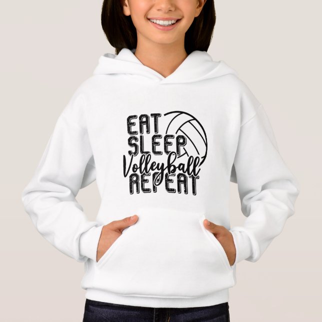 eat sleep volleyball repeat word art hoodie (Front)