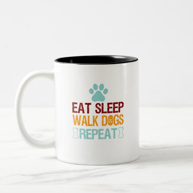 eat sleep walk dog repeat Dachshund Sasquatch Two-Tone Coffee Mug (Left)