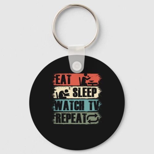 Eat Sleep Watch TV Television Movie Show Gift Keychain